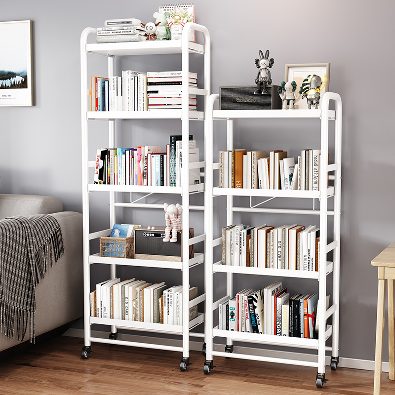 Carbon steel multilayer plate children white portable bookshelves with wheels corner storage bookshelf plant stand utility shelf