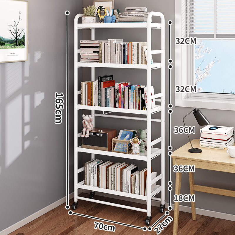 Carbon steel multilayer plate children white portable bookshelves with wheels corner storage bookshelf plant stand utility shelf