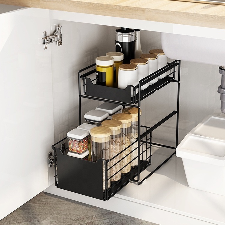 Under the Sink Organizer Pull Out Cabinet 2 Tier Slide Out Shelf Cabinet Storage Shelves Storage for Kitchen Bathroom Cabinet