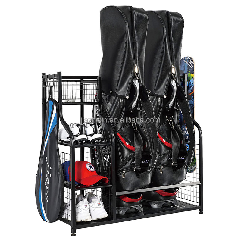 customized hot sports goods shelves golf bag storage dumbbell rack for club garage metal display