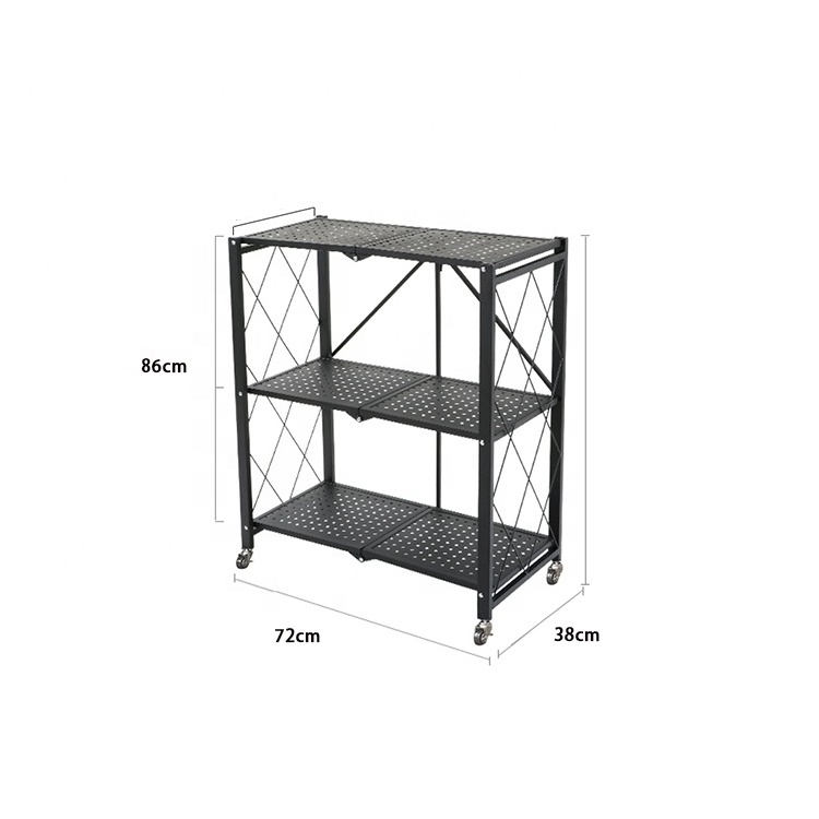 Wholesale Supply Home Black Iron Metal Wire 3/4/5 Tiers Folding Kitchen Corner Storage Shelf For Storage Kitchenware