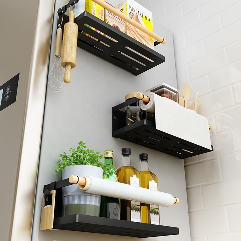 metal kitchen 3 tiers wall mounted magnetic spice rack organizer no drill hanging stainless for refrigerator shelf shelves