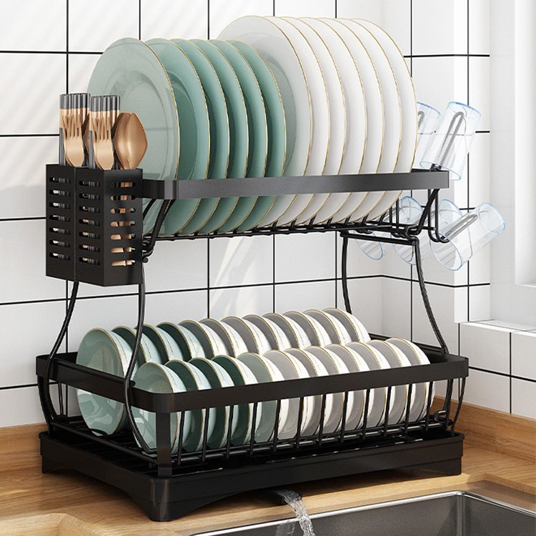 kitchen organizer unique double sink roll up foldable dish drainer drying rack cabinet cutlery holder stainless steel with cover