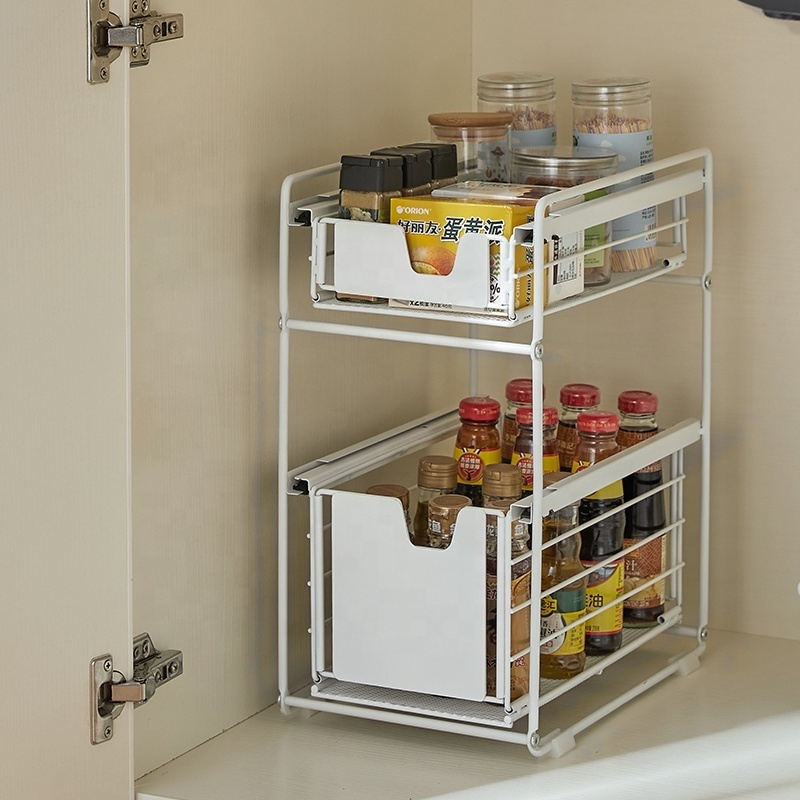 2022 pull out spice rack organizers storage shelving units bathroom & kitchen under the sink cabinets organizer drawer 2 tier