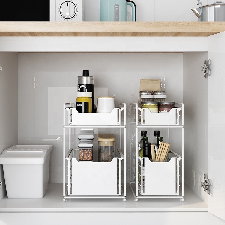 Under the Sink Organizer Pull Out Cabinet 2 Tier Slide Out Shelf Cabinet Storage Shelves Storage for Kitchen Bathroom Cabinet