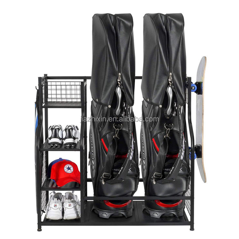 customized hot sports goods shelves golf bag storage dumbbell rack for club garage metal display