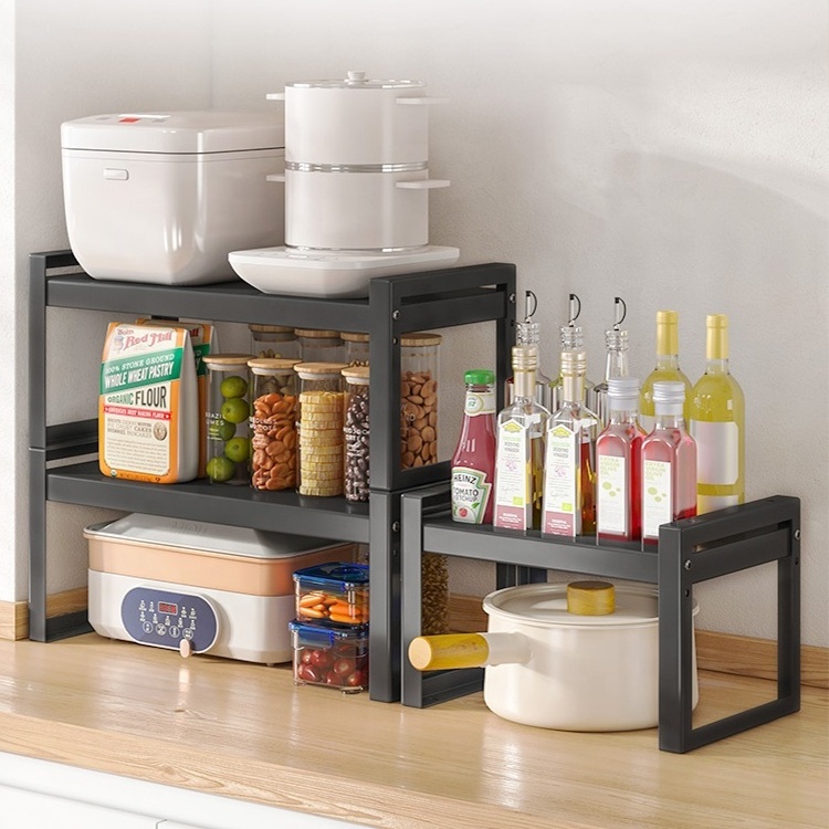 2022 new wholesale kitchen utensils stainless steel metal expandable cabinet spice rack storage basket desk organizer shelf