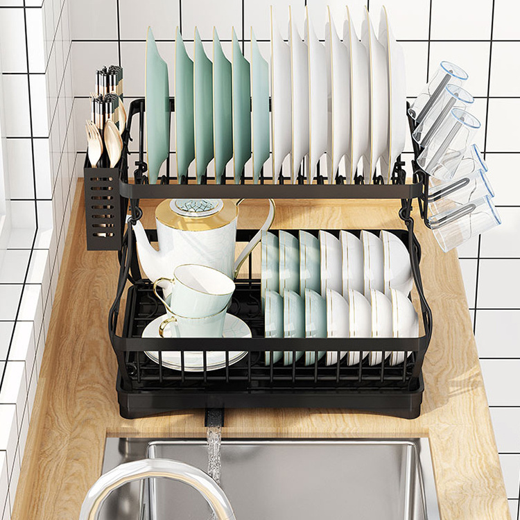 kitchen organizer unique double sink roll up foldable dish drainer drying rack cabinet cutlery holder stainless steel with cover