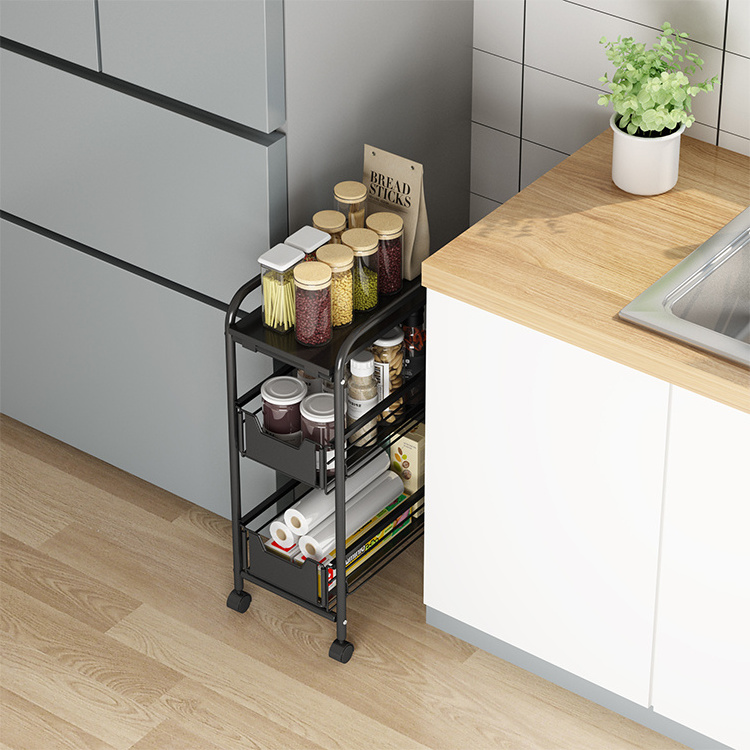 recommend plastic kitchen storage trolley rack Hot Sale Crevice Shelf 3 Tier Gap Storage Rack baking tray rack trolley