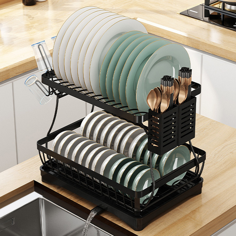 kitchen organizer unique double sink roll up foldable dish drainer drying rack cabinet cutlery holder stainless steel with cover