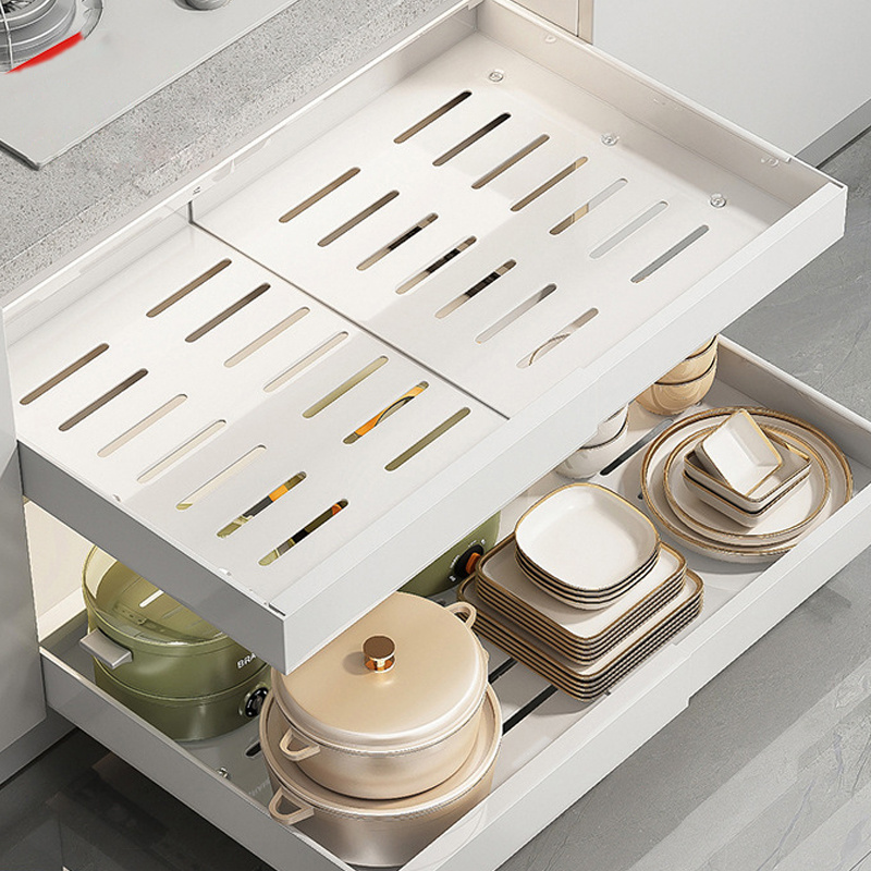 household metal white adjustable pull out Kitchen cabinets mesa slide spice rack tableware storage drawers organization basket