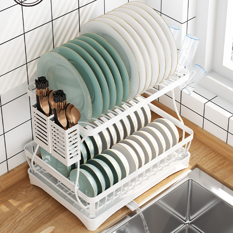 kitchen organizer unique double sink roll up foldable dish drainer drying rack cabinet cutlery holder stainless steel with cover