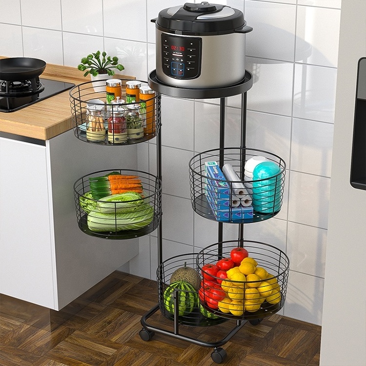 Wholesale customization home accessories kitchen products storage organizer metal 360-degree rotating vegetable fruit basket