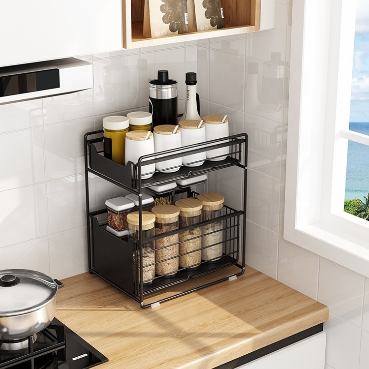 Under the Sink Organizer Pull Out Cabinet 2 Tier Slide Out Shelf Cabinet Storage Shelves Storage for Kitchen Bathroom Cabinet