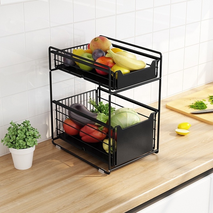 Under the Sink Organizer Pull Out Cabinet 2 Tier Slide Out Shelf Cabinet Storage Shelves Storage for Kitchen Bathroom Cabinet