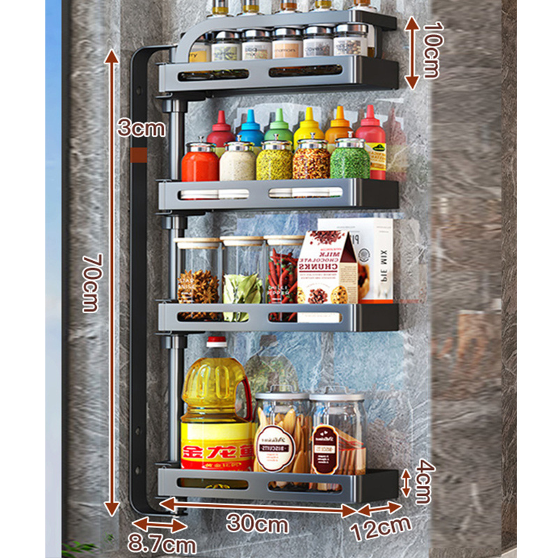 3-tier stand multi-function rotating storage seasoning for spices wall hang corner rack with hook no drilling on wall organizer