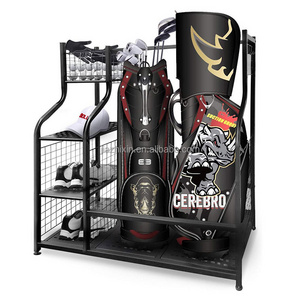 customized hot sports goods shelves golf bag storage dumbbell rack for club garage metal display