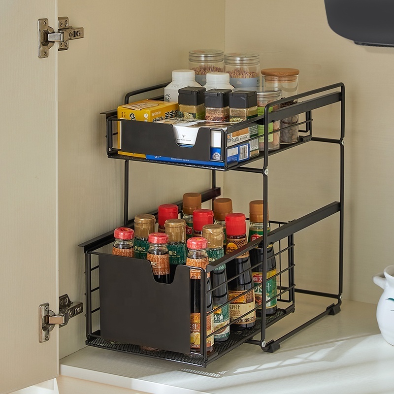 2022 pull out spice rack organizers storage shelving units bathroom & kitchen under the sink cabinets organizer drawer 2 tier