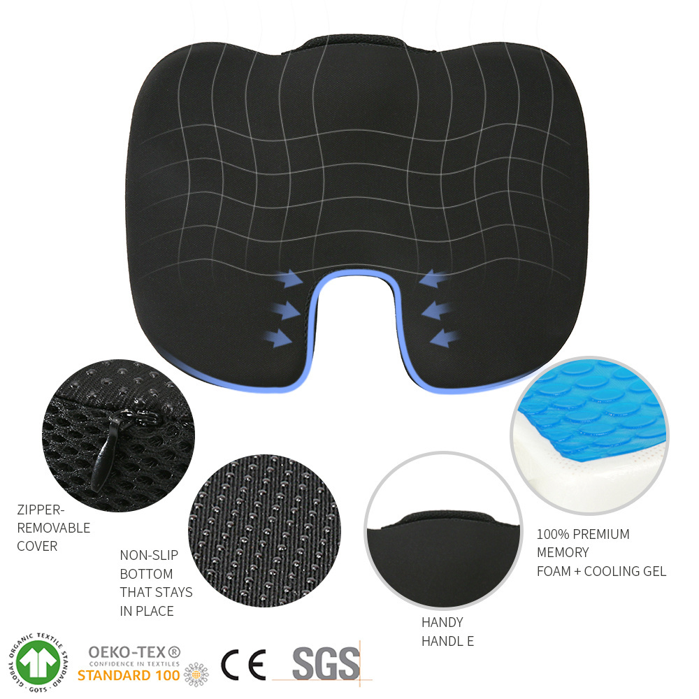 J-1011 Cooling Comfort Silicone Adult wheelchair memory foam Car seat Gel cushion for office chair Scar Coccyx Orthopedic