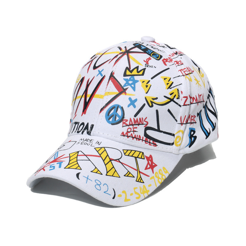 New Trend Hip Hop Custom Logo Printed Graffiti Cotton Plain Color Sports Cap Baseball Hat Cap