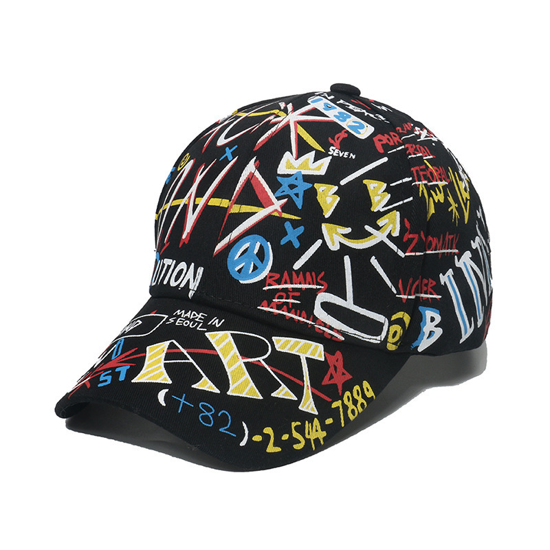 New Trend Hip Hop Custom Logo Printed Graffiti Cotton Plain Color Sports Cap Baseball Hat Cap