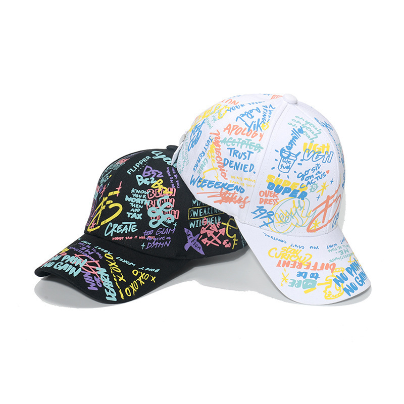 New Trend Hip Hop Custom Logo Printed Graffiti Cotton Plain Color Sports Cap Baseball Hat Cap