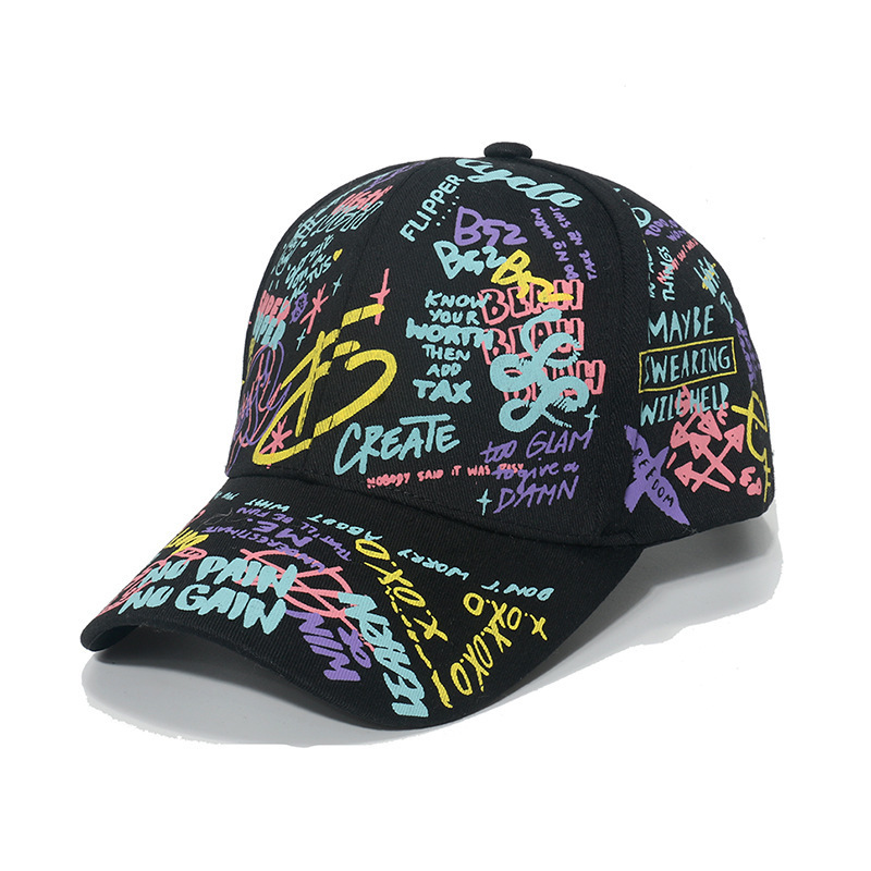 New Trend Hip Hop Custom Logo Printed Graffiti Cotton Plain Color Sports Cap Baseball Hat Cap