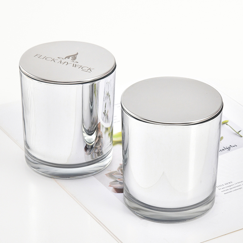 Mercury Glass Candle Jar Electroplating Silver Inside Scented Candle Jars With Luxury Flat Mirror Sealed Lid