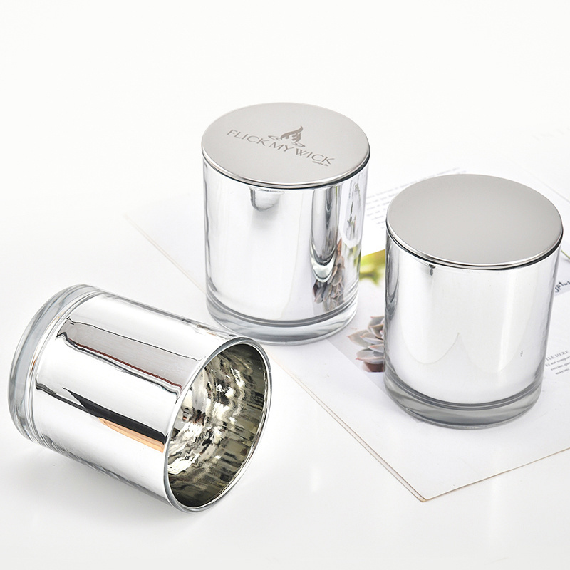 Mercury Glass Candle Jar Electroplating Silver Inside Scented Candle Jars With Luxury Flat Mirror Sealed Lid