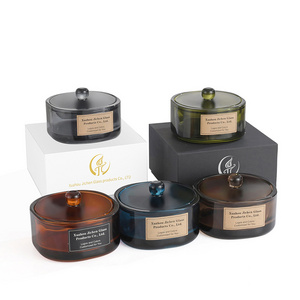 Custom Colored Glass Scented Candles 3 Wick Glass Candle Holders For Home Decoration with Luxury Boxes Packaging