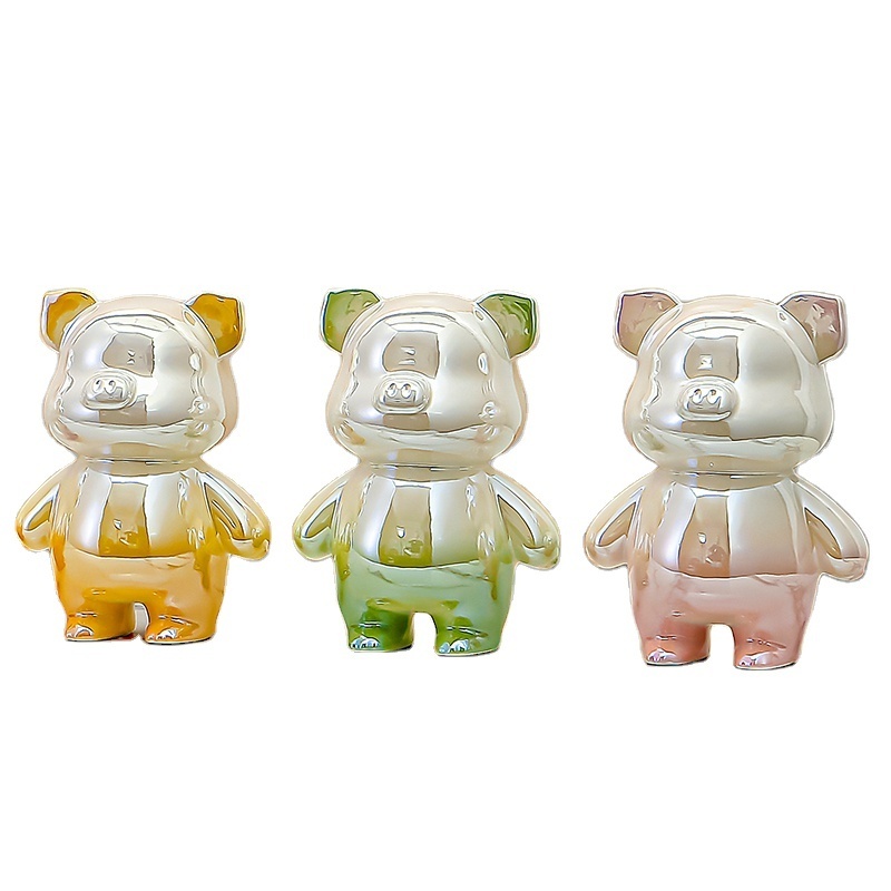 2023 Hot sale custom Animal figure Resin Crafts Pig ceramic ornaments Electroplating Technique piggy bank