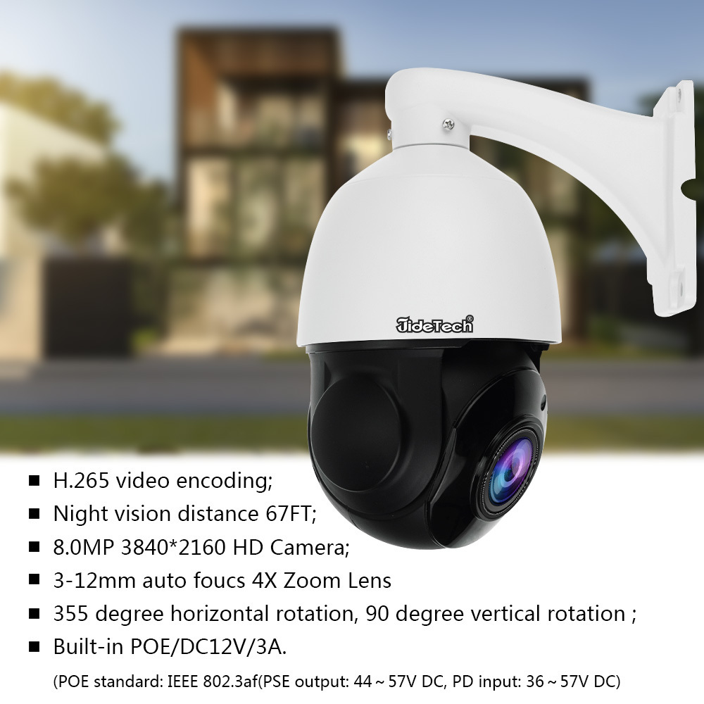 Jidetech High Quality 8MP 360 Degree 4K IP POE IR Outdoor And Indoor Camera Ai Smart Human Motion Auto Tracking  CCTV  Camera