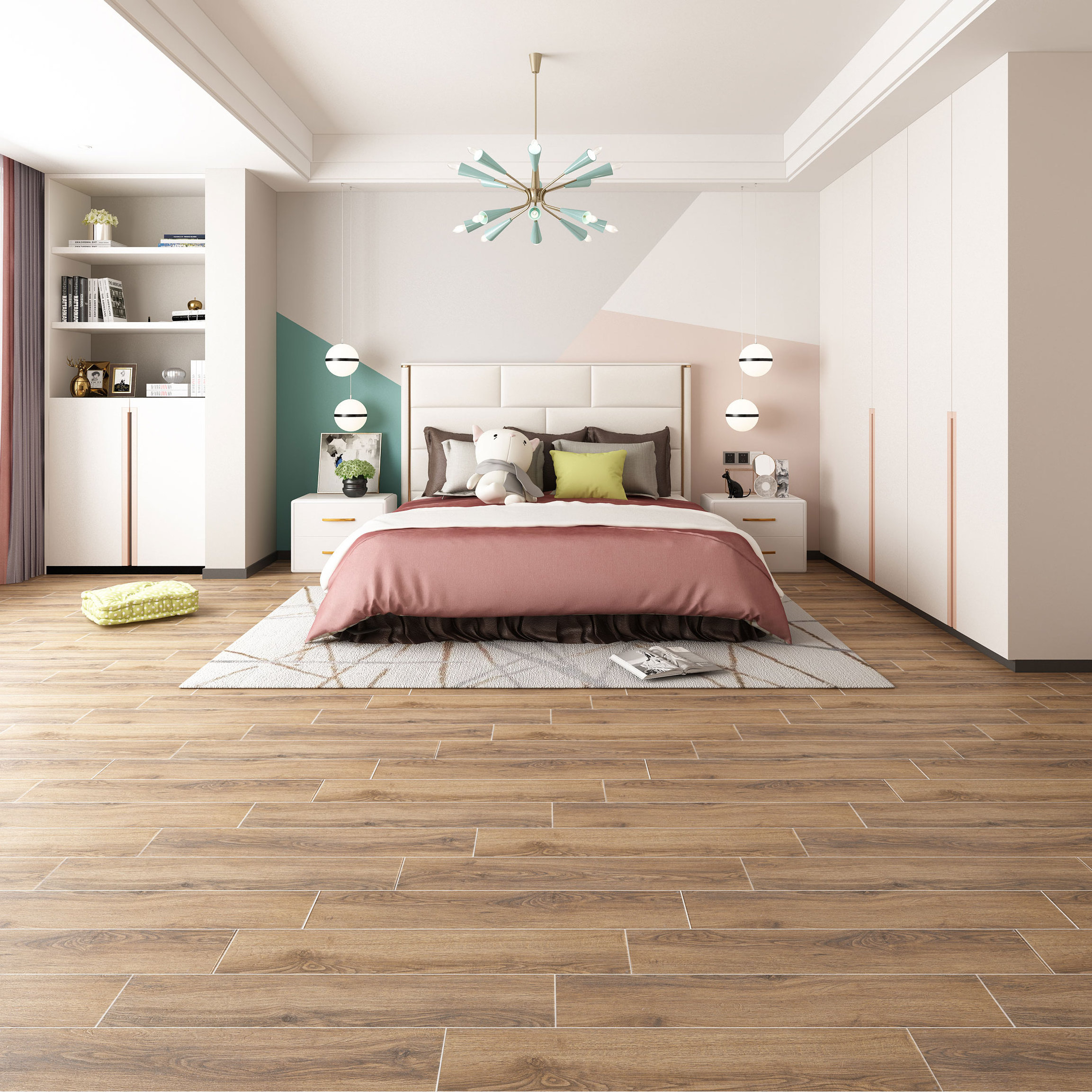 Bedroom Wood Grain Look Ceramic Flooring Tiles 15 x 80 cm