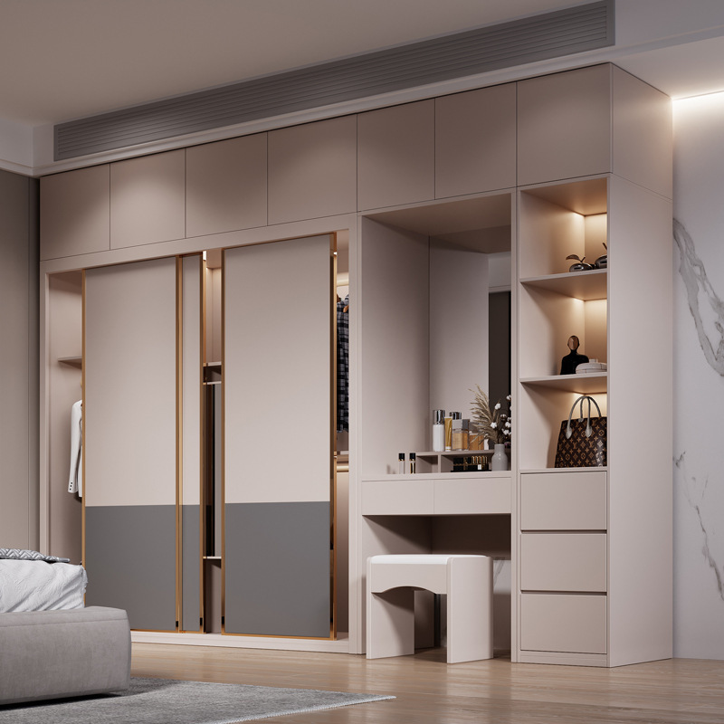 Simple modern sliding door wardrobe home economical bedroom light luxury assembly apartment cabinet