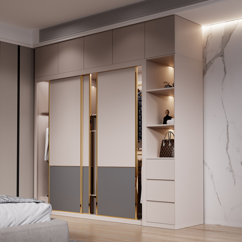 Simple modern sliding door wardrobe home economical bedroom light luxury assembly apartment cabinet