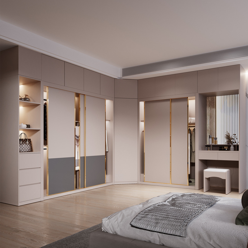 Simple modern sliding door wardrobe home economical bedroom light luxury assembly apartment cabinet