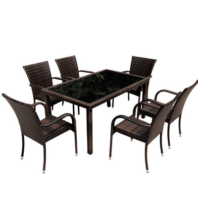 Classic PE Wicker Rattan leisure Outdoor Furniture Garden Dining Table and Chairs Set for Terrace and Patio