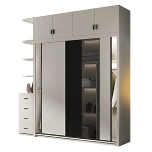 Modern simple wardrobe 3 doors 2 doors panel sliding door bedroom  environmental protection overall cabinet