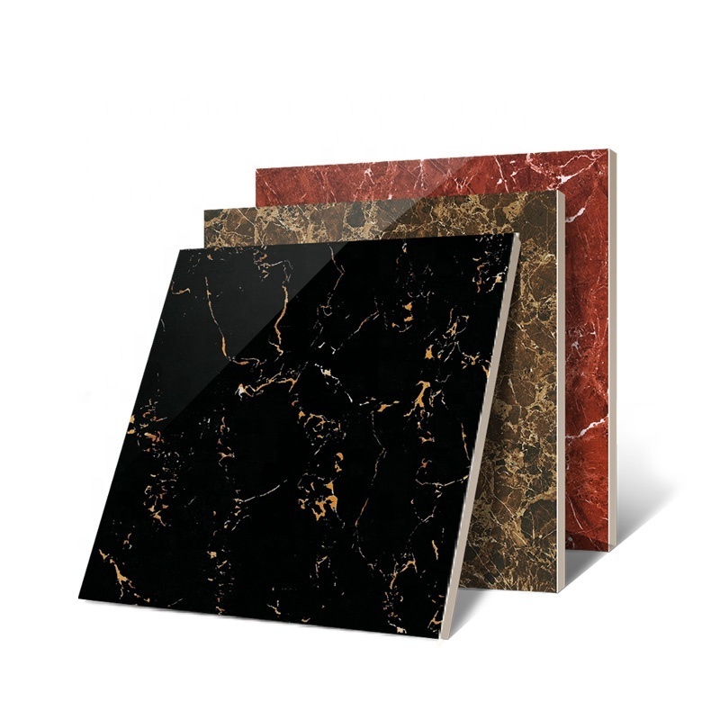 Classic Marble Look Black Gold Flower Polished Glazed Porcelain Floor Tile