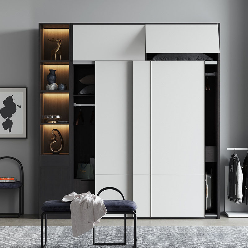 Modern simple wardrobe 3 doors 2 doors panel sliding door bedroom  environmental protection overall cabinet