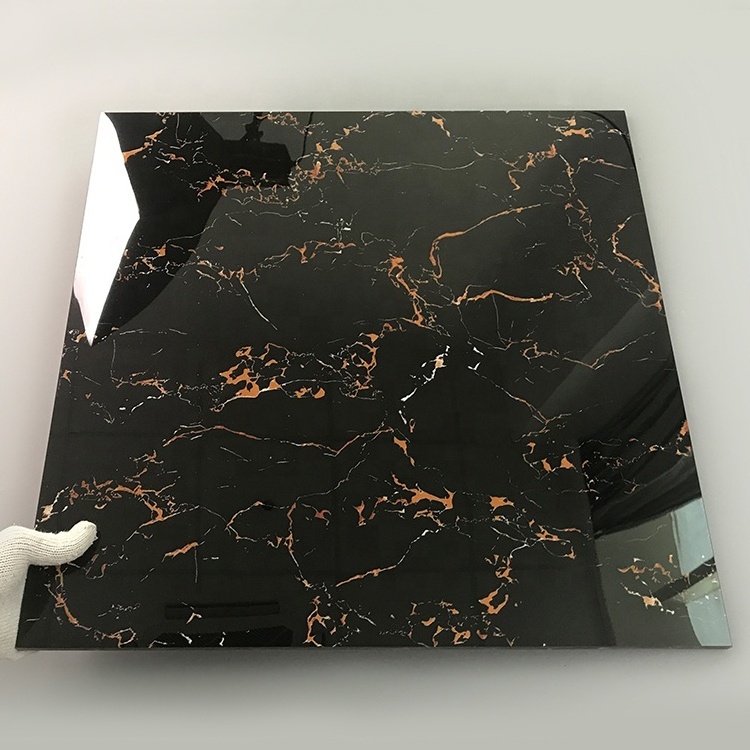 Classic Marble Look Black Gold Flower Polished Glazed Porcelain Floor Tile