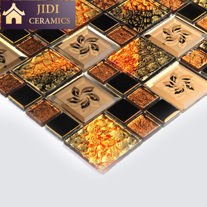 Decorative Wall Two-color Gold and Silver Foil Mixed Metal Glass Mosaic 3D Mirror Pattern Tiles