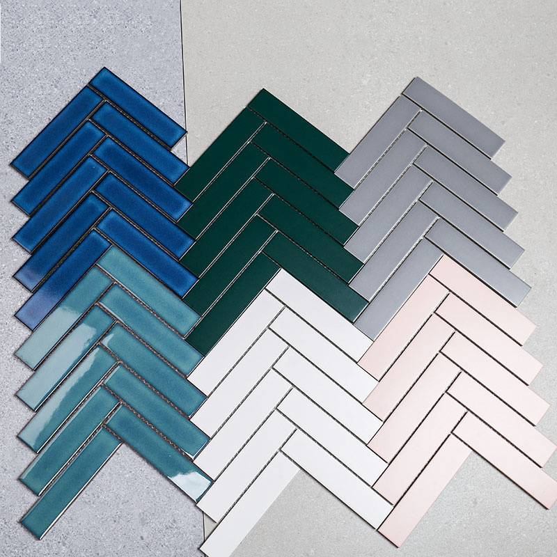 Nordic style herringbone ceramic mosaic colorful fish bone strip kitchen bathroom wall tiles