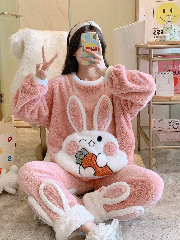 Winter Flannel Pajamas Sets Women Sleepwear Nightgown Pajama Pyjama Cartoon Animal Lovely Pijama De Mujer Woman Christmas