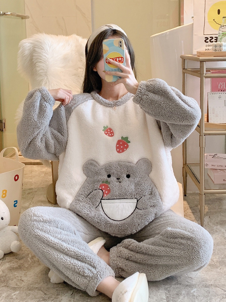 Winter Flannel Pajamas Sets Women Sleepwear Nightgown Pajama Pyjama Cartoon Animal Lovely Pijama De Mujer Woman Christmas