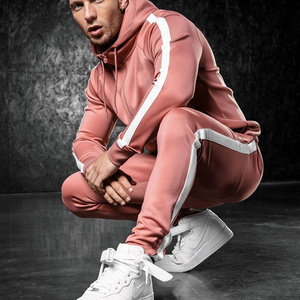 high quality full zip up men's hoodie sweat suit nylon spandex pink color slim muscle fit jogging suit men's tracksuits