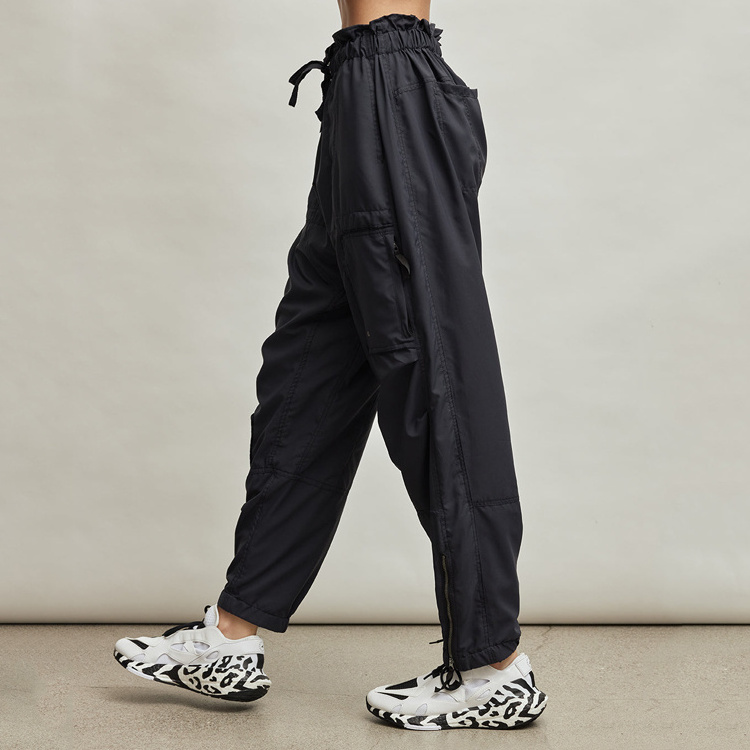 Fashion Casual Drawstring Cargo Pants Women Dark Black Low Waist Loose Baggy Joggers Wide Leg Sweatpants For Women