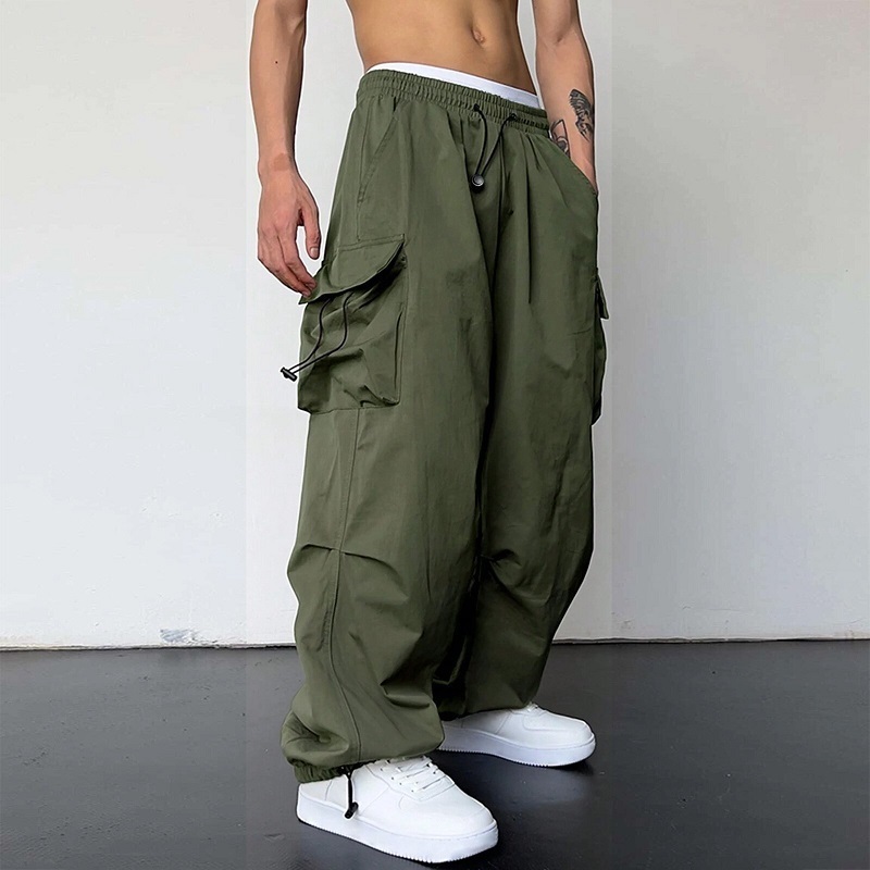 Wholesale Men Custom Oversize Adjustable Hem Nylon Baggy Cargo Track Pants