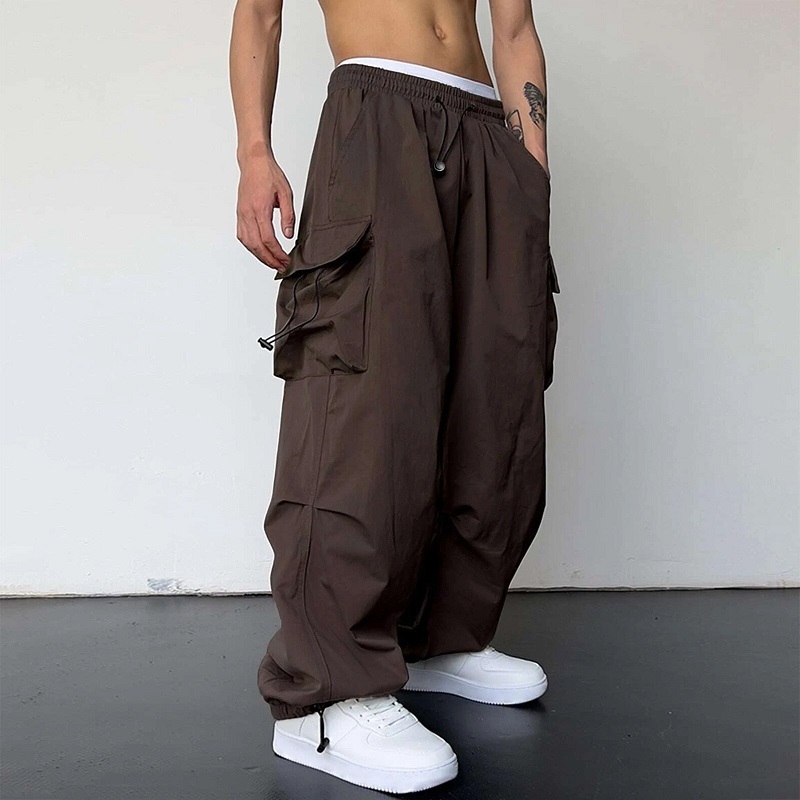 Wholesale Men Custom Oversize Adjustable Hem Nylon Baggy Cargo Track Pants