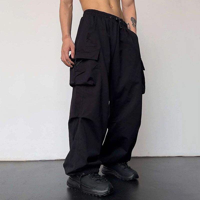 Wholesale Men Custom Oversize Adjustable Hem Nylon Baggy Cargo Track Pants